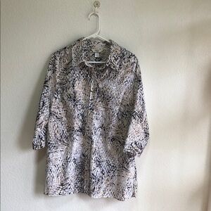 CJ Banks Beige Black Patterned Shirt Sheer Size 1x
